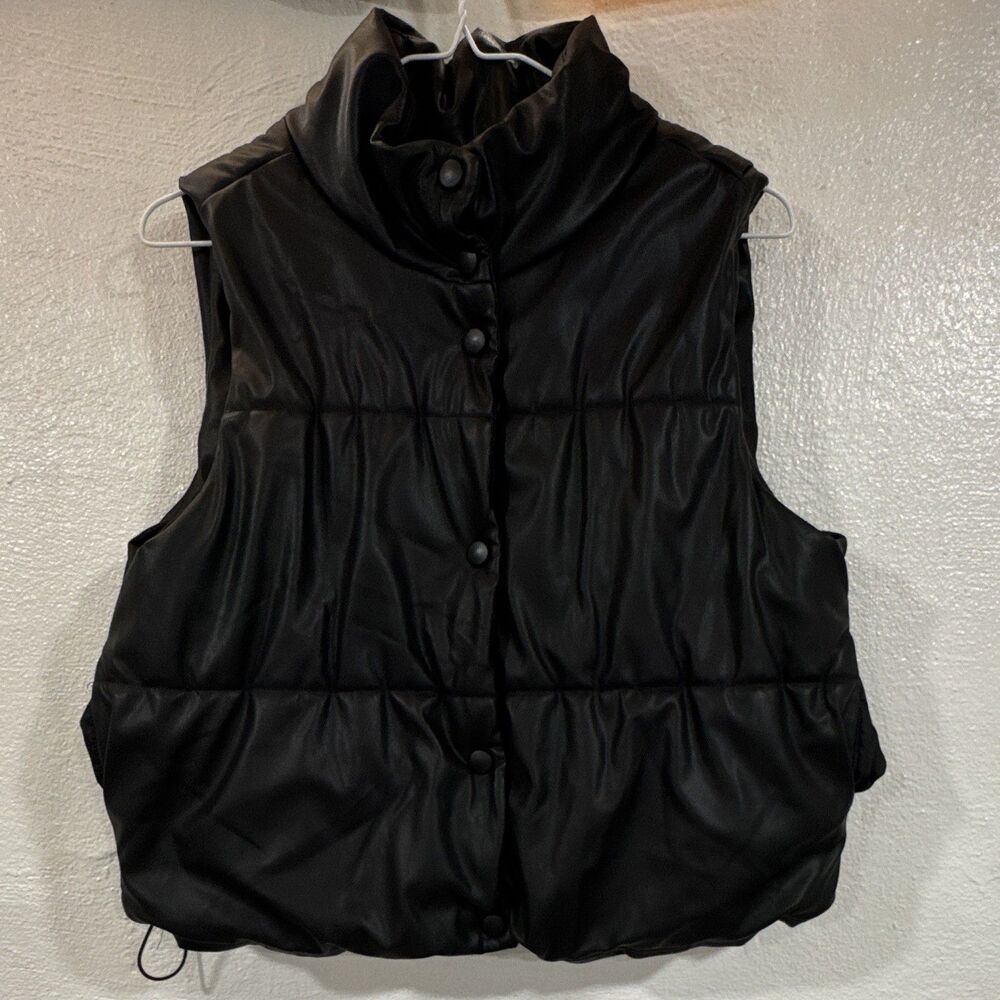 No Boundaries Button Up Puffer Vest Girls Sz M Black Drawstring Waist Pockets